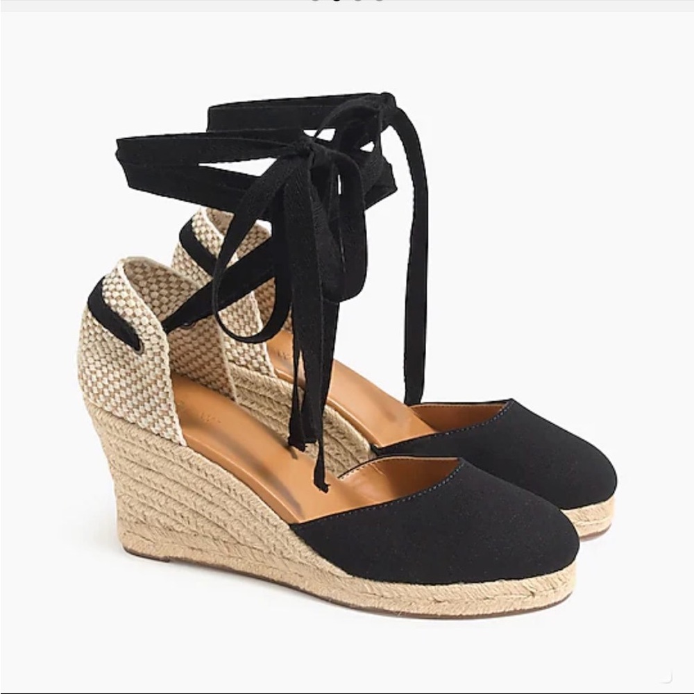 J.Crew Canvas Ankle-Wrap Espadrille Wedges